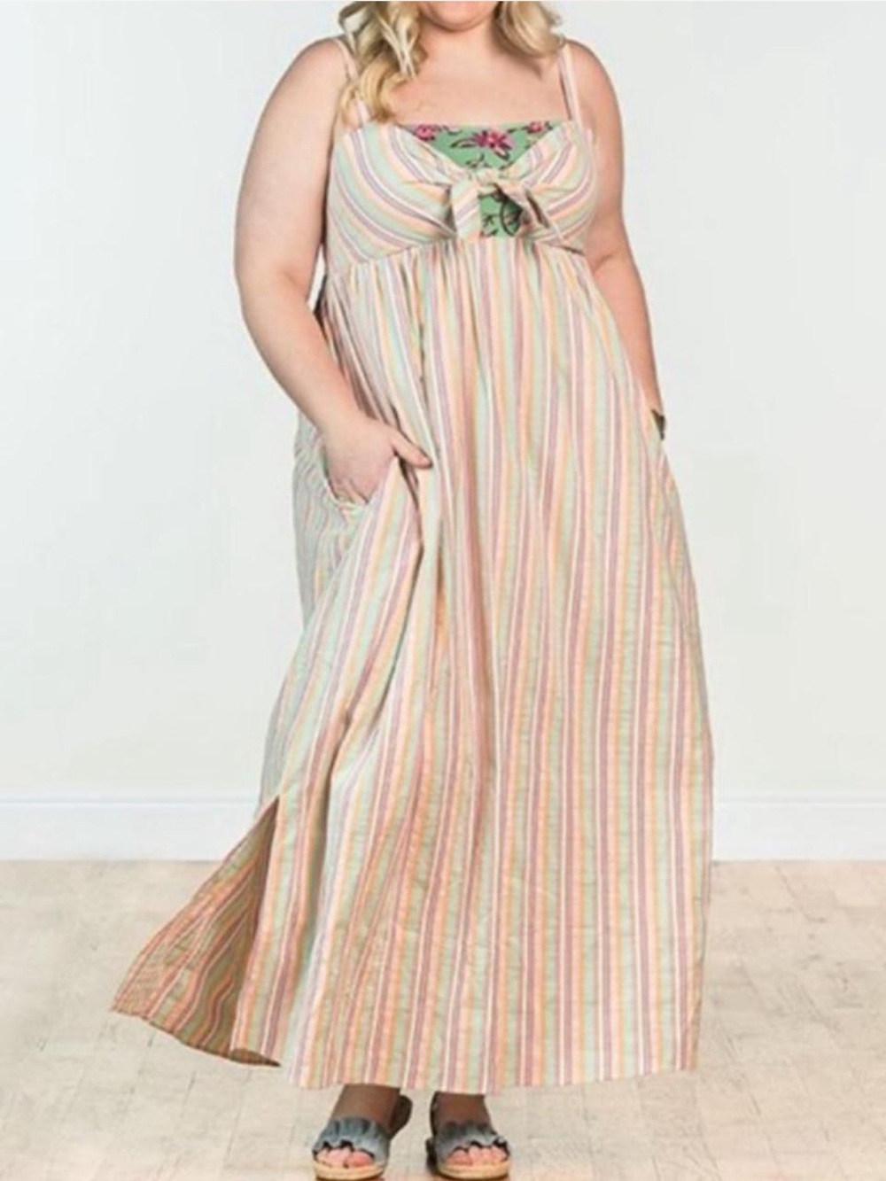 Matilda Jane No Baggage Striped Maxi Dress XXL Pastel Rainbow